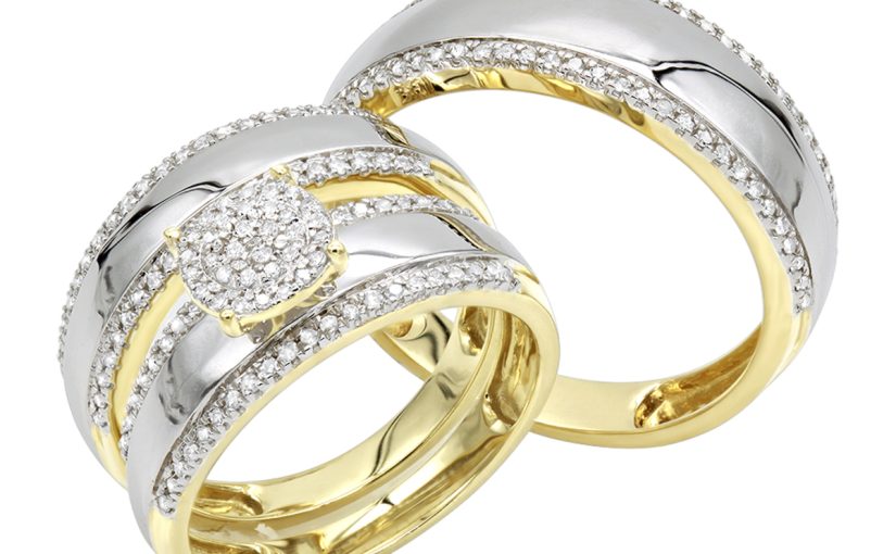 3 piece wedding ring sets for him and her