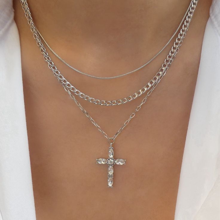 sparkling crystal cross necklace